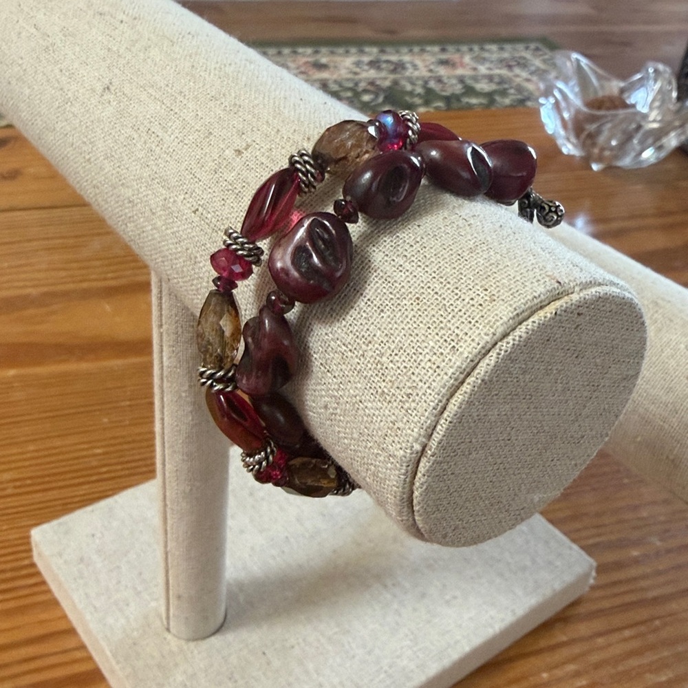 Double strand jasper and acrylic bead bracelet, toggle clasp, EUC, 6”